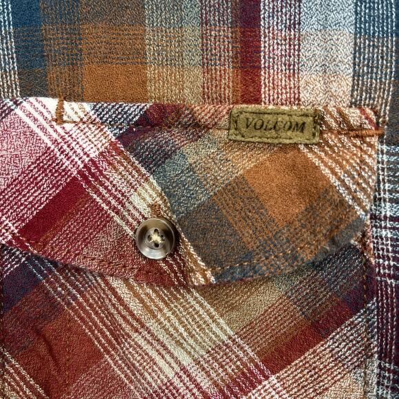 Volcom Shirt Mens Large Red Browning Sleeve Plaid Classic Fit Lumberjack Skater - Picture 3 of 11